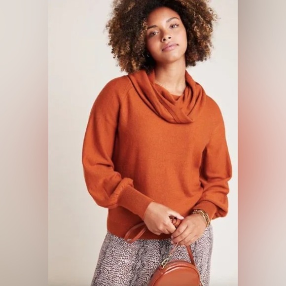 Anthropologie Jolene Merino Wool Cowl neck sweater burnt orange size xs - Picture 1 of 10